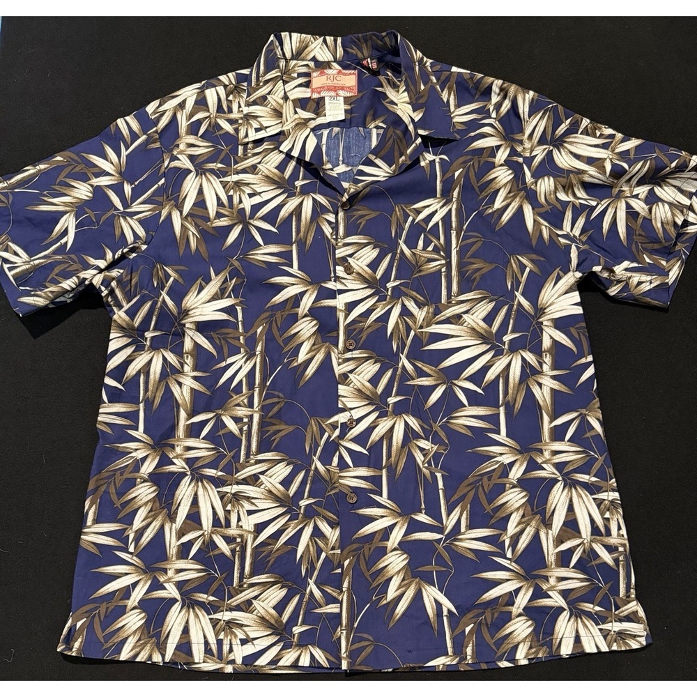 RJC Hawaiian Vintage Made In USA Blue Bamboo Mens Size 2XL